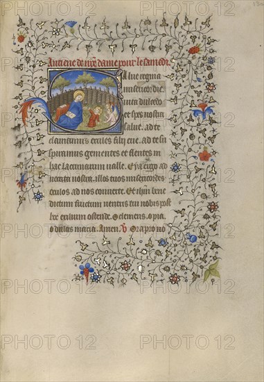 Initial S: The Virgin and Child in an Enclosed Garden; Paris, France; about 1420; Tempera colors, gold, and ink on parchment