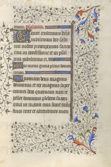 Decorated Text Page; Paris, France; about 1415 - 1420; Tempera colors, gold paint, gold leaf, and ink on parchment