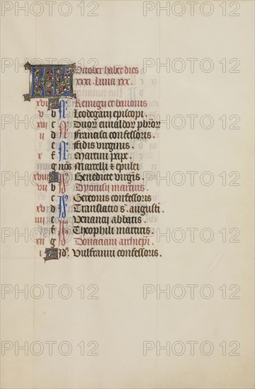 Calendar Page; Bruges, illuminated, Belgium; 1450s; Tempera colors, gold leaf, gold paint, and ink on parchment; Leaf: 26.4