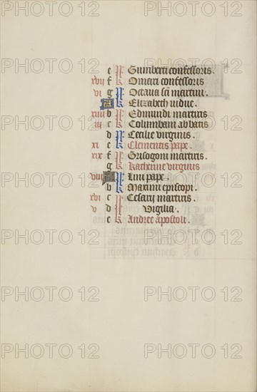 Calendar Page; Ghent, bound, Belgium; 1450s; Tempera colors, gold leaf, gold paint, and ink on parchment; Leaf: 26.4 x 18.4 cm