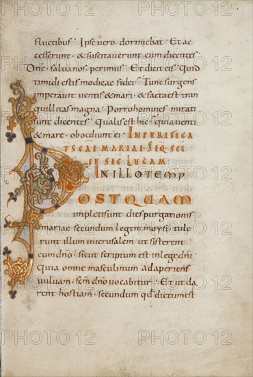 Decorated Initial P; or Reichenau, Germany; late 10th century; Tempera colors, gold paint, silver paint, and ink on parchment
