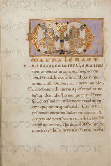 Decorated Initial M; or Reichenau, Germany; late 10th century; Tempera colors, gold paint, silver paint, and ink on parchment