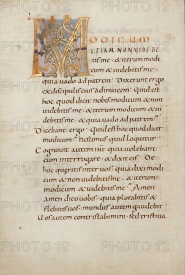 Decorated Initial M; Saint Gall, Switzerland; late 10th century; Tempera colors, gold paint, silver paint, and ink on parchment