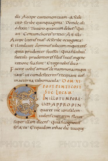 Decorated Initial C; Saint Gall, Switzerland; late 10th century; Tempera colors, gold paint, silver paint, and ink on parchment