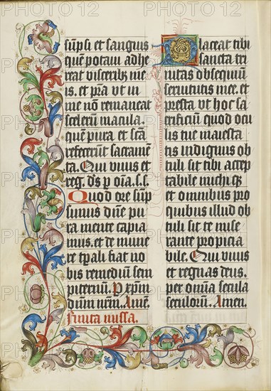 Decorated Text Page; Westphalia, Germany; about 1500 - 1505; Tempera colors, gold paint, and ink on parchment; Leaf: 38.7 x 27.9