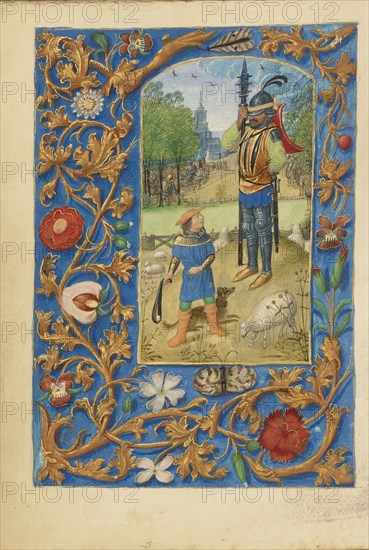 David and Goliath; Master of the Dresden Prayer Book or workshop, Flemish, active about 1480 - 1515, Bruges, Belgium