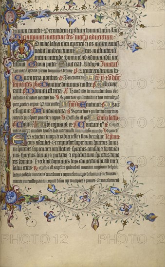 Decorated Text Page; London, England; 1420 - 1430; Tempera colors, gold leaf, gold paint, and ink on parchment