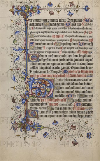 Decorated Initial D; London, England; 1420 - 1430; Tempera colors, gold leaf, gold paint, and ink on parchment