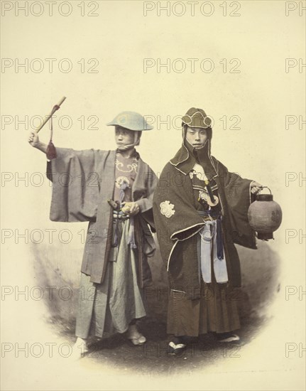 Yakonins in Fire Dress; Felice Beato, 1832 - 1909, Japan; 1866 - 1867; Hand-colored Albumen silver print