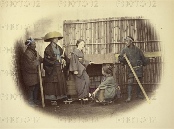 Norimono or Sedan Chair; Felice Beato, 1832 - 1909, Japan; 1866 - 1867; Hand-colored Albumen silver print