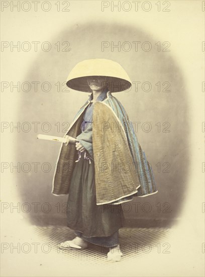 Priest Travelling; Felice Beato, 1832 - 1909, Japan; 1866 - 1867; Hand-colored Albumen silver print