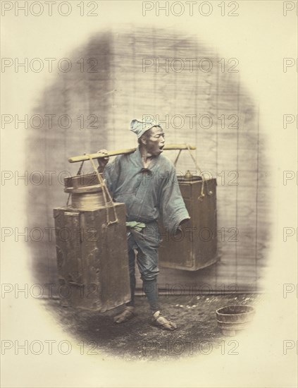 Saki Seller; Felice Beato, 1832 - 1909, Japan; 1868; Hand-colored Albumen silver print