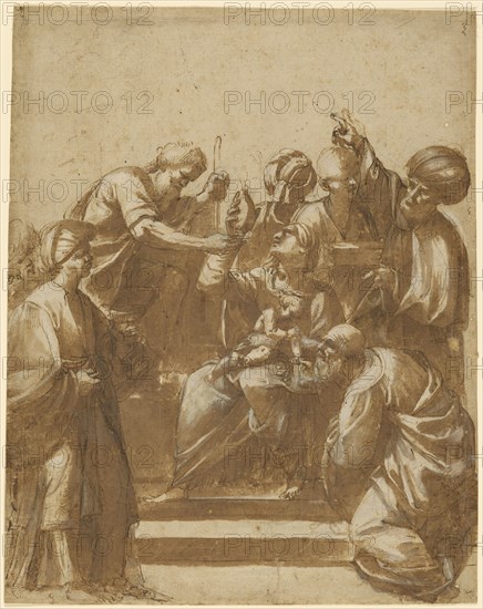 Adoration of the Magi; Attributed to Jusepe de Ribera, Spanish , Italian, 1591 - 1652, Spain; about 1620; Pen and brown ink