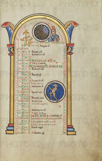 A Youth; Zodiacal Sign of Sagittarius; Hildesheim, Germany; probably 1170s; Tempera colors, gold leaf, silver leaf, and ink