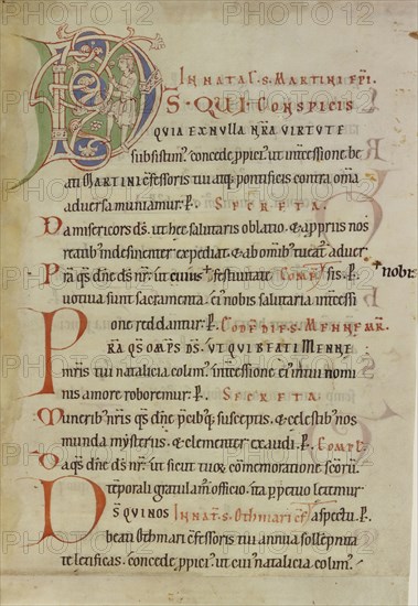 Inhabited Initial D; Southwestern Germany, Germany; third quarter of 12th century; Tempera colors and ink on parchment