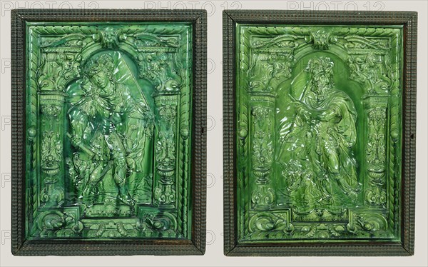 Stove Tiles Depicting Alexander the Great and Nimrod; Georg Leupold, German, active 17th century, Nuremberg, Germany; mid-17th