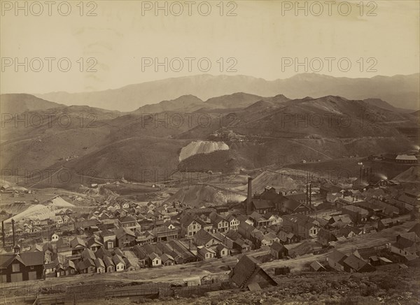 The Combination Shaft, from the Water Flume; Carleton Watkins, American, 1829 - 1916, Virginia City, Nevada, Storey