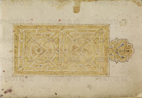 Carpet Page; probably Tunisia; 9th century; Pen and ink, gold paint, and tempera colors on parchment; Leaf: 14.4 × 20.8 cm