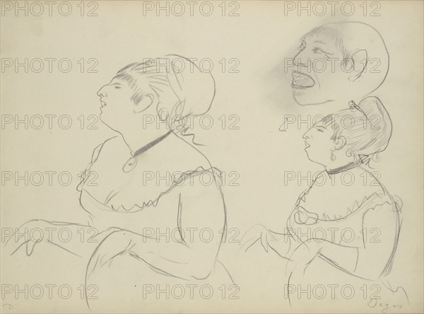 Sketches of Café Singers; Edgar Degas, French, 1834 - 1917, about 1877; Graphite
