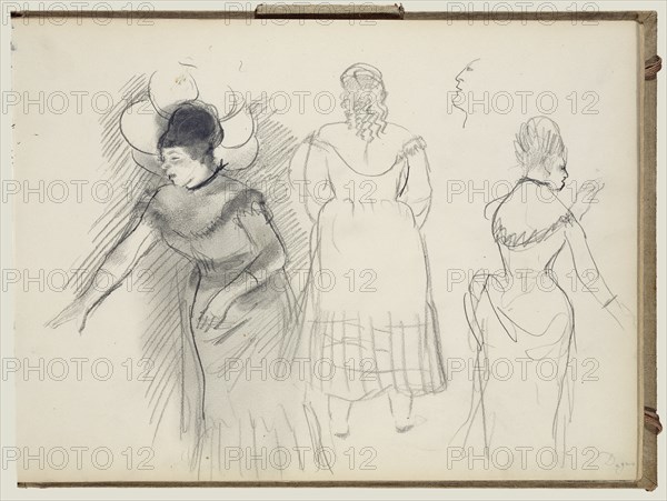 Sketches of Café Singers; Edgar Degas, French, 1834 - 1917, about 1877; Graphite, charcoal; 24.8 x 33 cm, 9 3,4 x 13 in