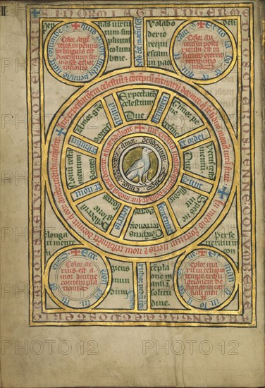 Diagram with a Dove; Thérouanne ?, France, formerly Flanders, fourth quarter of 13th century, after 1277, Tempera colors, pen