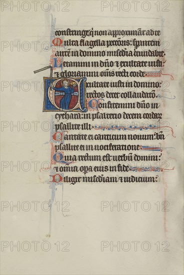 Initial E: Christ Holding a Crown and Flail; Bute Master, Franco-Flemish, active about 1260 - 1290, Northeastern, illuminated