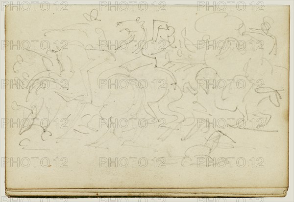 Cavalry Skirmish; Théodore Géricault, French, 1791 - 1824, 1812 - 1814; Graphite; 15.2 x 10.6 cm, 6 x 4 3,16 in