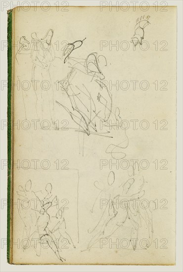 Three Compositional Studies of a Figure Group; Théodore Géricault, French, 1791 - 1824, 1812 - 1814; Graphite; 15.2 x 10.6 cm