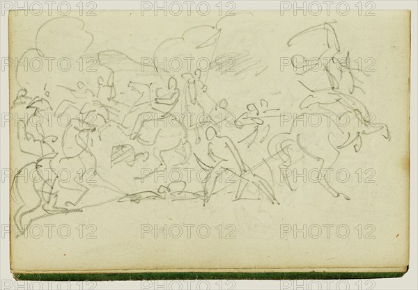 Cavalry Battle; Théodore Géricault, French, 1791 - 1824, 1812 - 1814; Graphite; 15.2 x 10.6 cm, 6 x 4 3,16 in