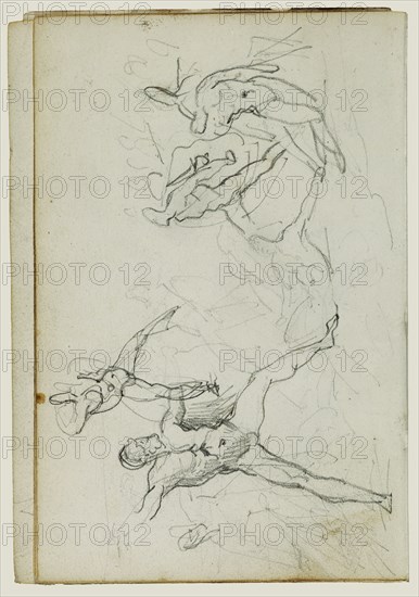 Studies of Nude Men in Combat; Théodore Géricault, French, 1791 - 1824, 1812 - 1814; Graphite; 15.2 x 10.6 cm, 6 x 4 3,16 in