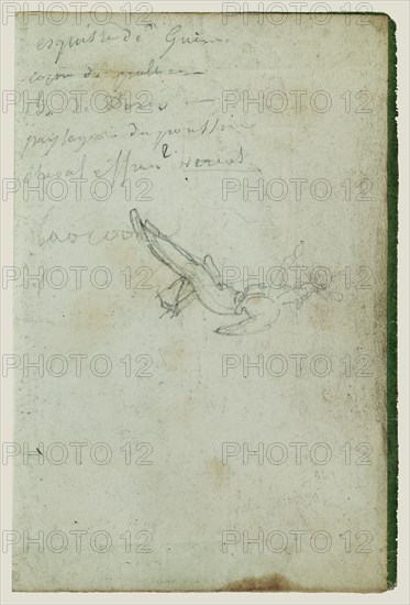 Figure Study and Inscriptions; Théodore Géricault, French, 1791 - 1824, 1812 - 1814; Graphite; 15.2 x 10.6 cm, 6 x 4 3,16 in