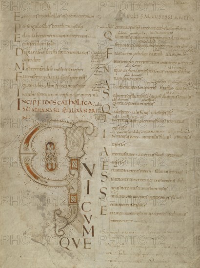 Decorated Initial Q; Northern Italy, Italy; third quarter of 9th century; Iron gall and red lead, minimum, inks applied with pen