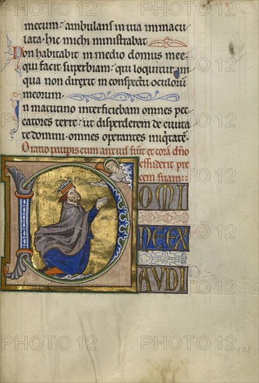 Initial D: David in Prayer; Master of the Ingeborg Psalter, French, active about 1195 - about 1210, Noyon, probably, France