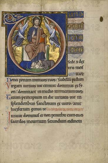 Initial D: Christ Enthroned; Master of the Ingeborg Psalter, French, active about 1195 - about 1210, Noyon, probably, France