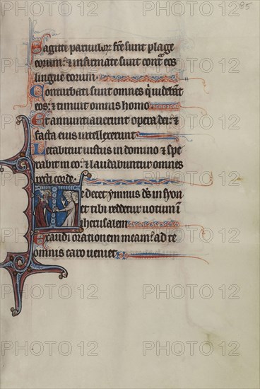 Initial T: Nebuchadnezzar Holding a Jewish Captive; Bute Master, Franco-Flemish, active about 1260 - 1290, Paris