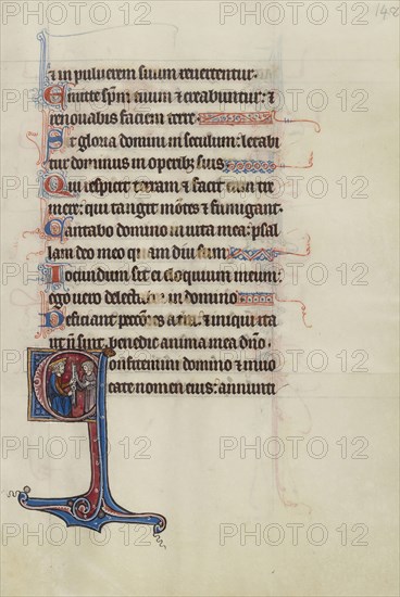 Initial C: Pharoah Handing a Key to David; Bute Master, Franco-Flemish, active about 1260 - 1290, Northeastern, illuminated