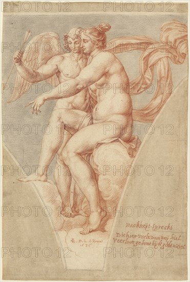 Venus and Cupid after Raphael; Pieter van Lint, Flemish, 1609 - 1690, 1636; Black and red chalk and brown wash; 41.8 x 27.9 cm