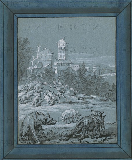 The Wolf and the Fox; Jean-Baptiste Oudry, French, 1686 - 1755, 1733; Brush and black ink and brush and gray wash, heightened