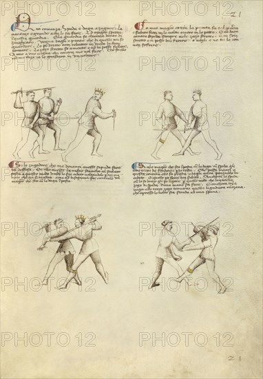 Combat with Dagger and Sword; Fiore Furlan dei Liberi da Premariacco, Italian, about 1340,1350 - before 1450, Padua, Italy