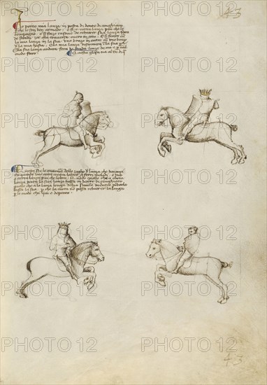 Equestrian Combat with Lance; Fiore Furlan dei Liberi da Premariacco, Italian, about 1340,1350 - before 1450, Padua, or, Italy