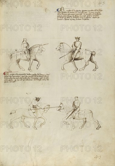 Equestrian Combat with Lance and Sword; Fiore Furlan dei Liberi da Premariacco, Italian, about 1340,1350 - before 1450, Venice