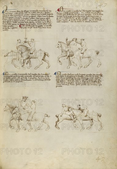 Equestrian Combat with Sword and Unarmed Equestrian Combat; Fiore Furlan dei Liberi da Premariacco, Italian, about 1340,1350