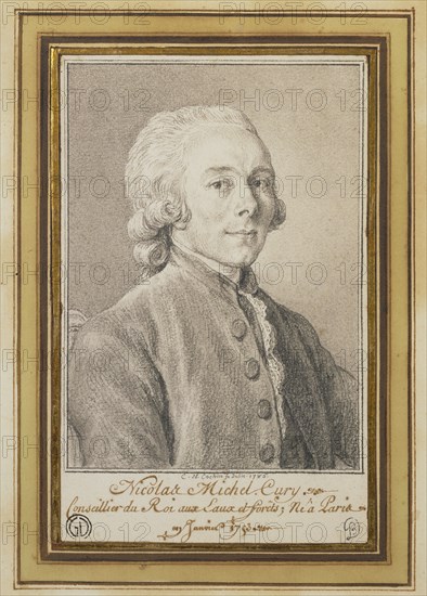 Portrait of Nicolas Michel Cury; Charles-Nicolas Cochin II, French, 1715 - 1790, 1785; Black chalk; 15.6 x 9.5 cm