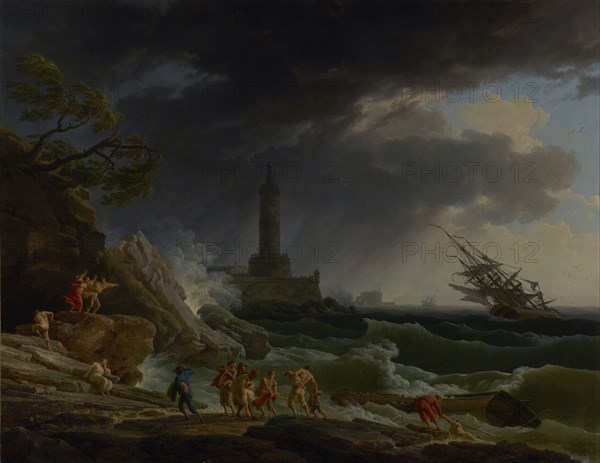A Storm on a Mediterranean Coast; Claude-Joseph Vernet, French, 1714 - 1789, 1767; Oil on canvas; 113 x 145.7 cm