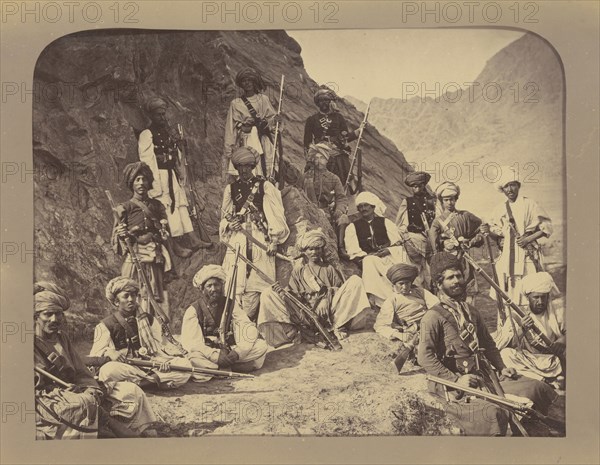 Warriors against Hillside; John Burke, British, active 1860s - 1870s, Afghanistan; 1878 - 1879; Albumen silver print