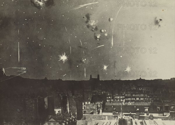 Bombs over low buildings; Fédèle Azari, Italian, 1895 - 1930, Italy; 1914 - 1919; Gelatin silver print; 11.8 x 12.3 cm