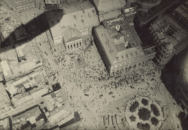 Cityscape with blimp shadow; Fédèle Azari, Italian, 1895 - 1930, Milan, Italy; 1914 - 1929; Gelatin silver print; 11.6 x 12 cm