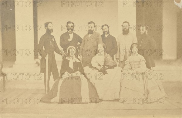 Captain George Gough, Queen's Bay, Captain Allfrey, Queen's Bay, and an  Group of Men and Women; India; 1858 - 1869; Albumen