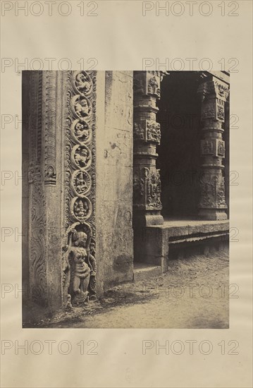 Madura. Pillars in the Recessed Portico in the Roya Gopurum with the Base of One of the Four Sculptured Monoliths; Capt