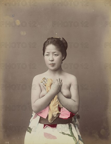 Portrait of a Topless Young Woman; Baron Raimund von Stillfried, Austrian, 1839 - 1911, Japan; 1870s - 1890s; Hand-colored